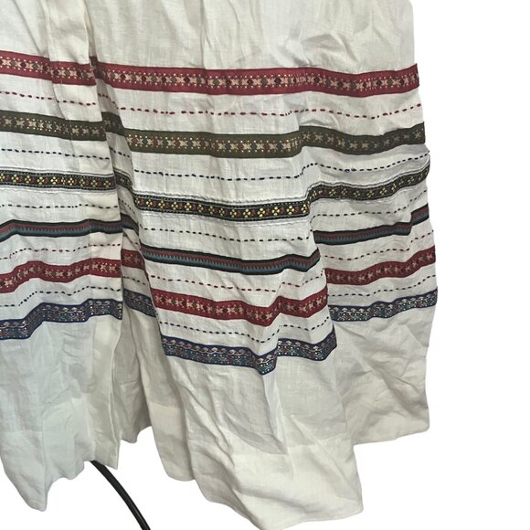 SEEMA KAHAI MAXI DRESS SIZE LARGE WHITE 100% LINEN LONG SLEEVE STRIPE DETAIL - Picture 3 of 5